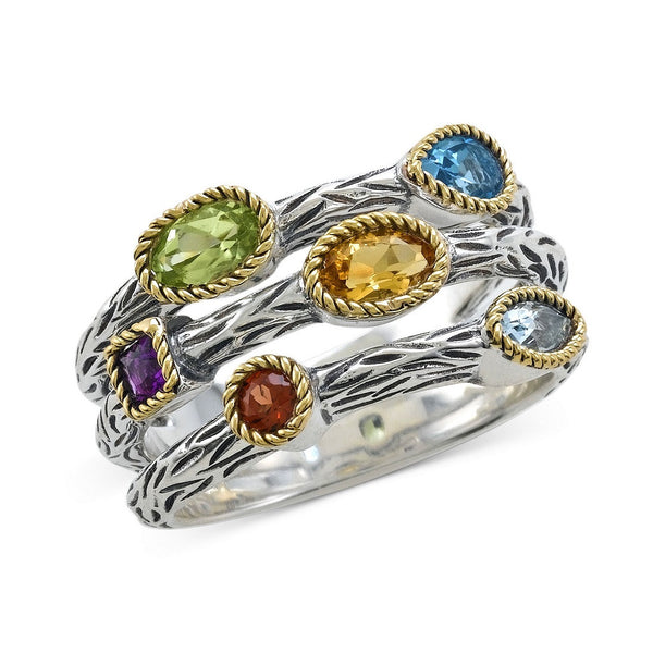 EFFY Multistone Three Row Band in Sterling Silver and 18k Gold