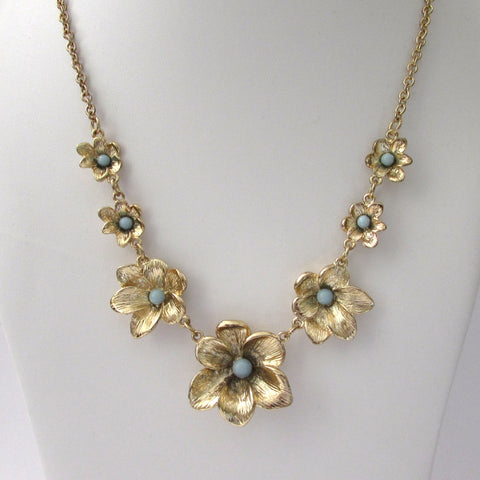Stephen & Co Gold Tone Floral Blue Stone Necklace