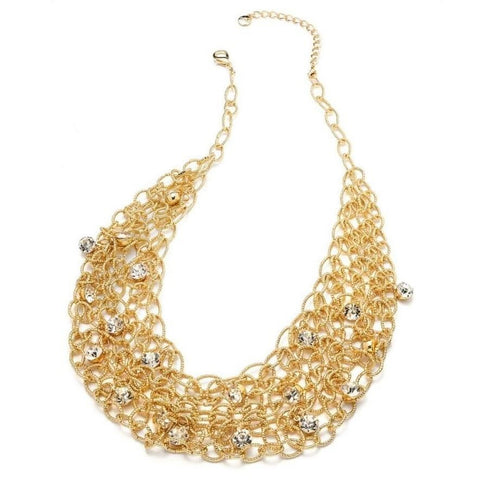 Alfani Gold Tone Crystal Mesh Bib Necklace