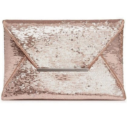 BCBG MAXAZRIA Harlow Sequin Envelope Clutch Rose Pink
