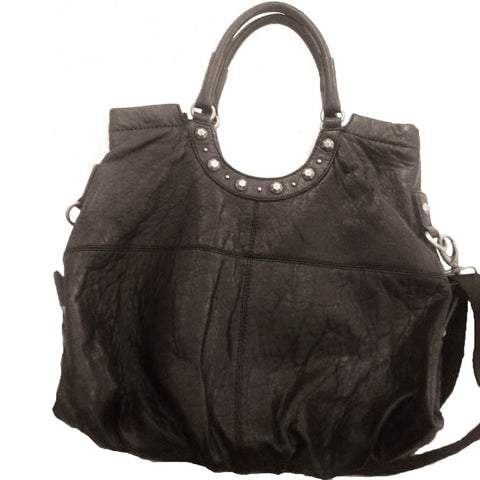 BCBG MAXAZRIA Large Leather Satchel with Metallic Accents