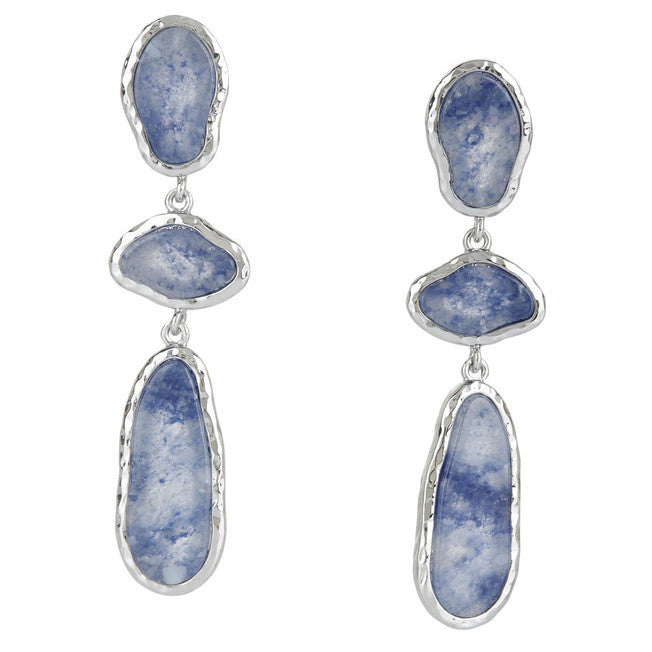 BCBG Blue Natural Stone Earrings in Hammered Silver