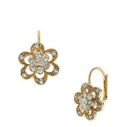 Betsey Johnson Floral Crystal Pave Earrings 1