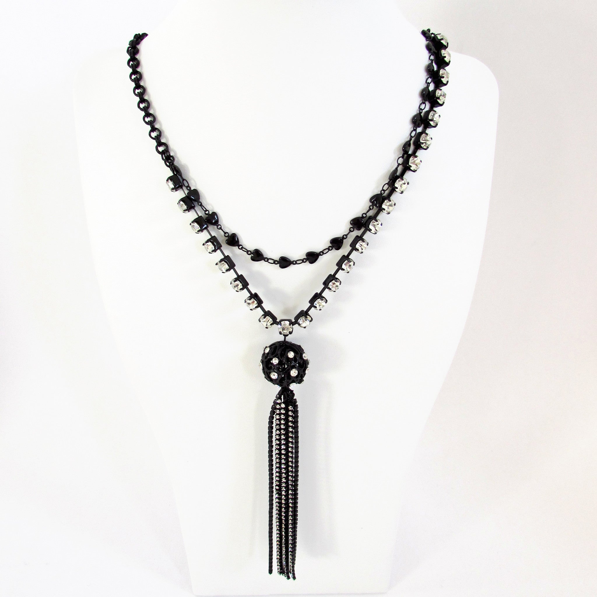 Betsey Johnson Filigree Orbit Crystal Tassel Necklace
