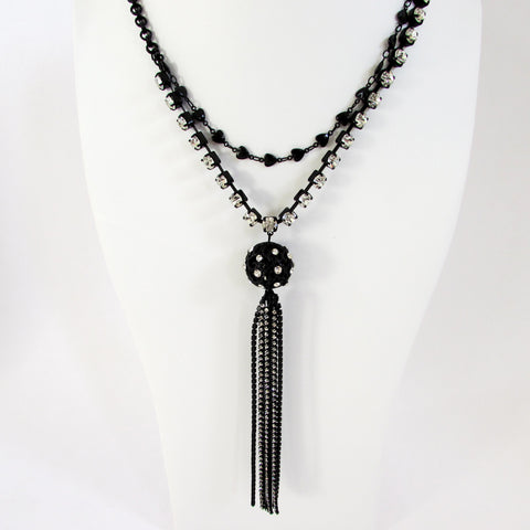 Betsey Johnson Filigree Orbit Crystal Tassel Necklace