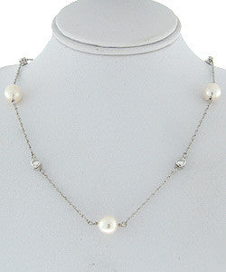 CRISLU Freshwater Pearl on Platinum Sterling Silver Necklace