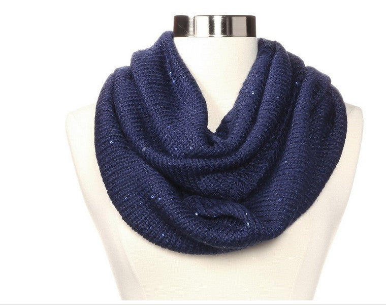 Calvin Klein Navy Sequined Infinity Scarf Closeup