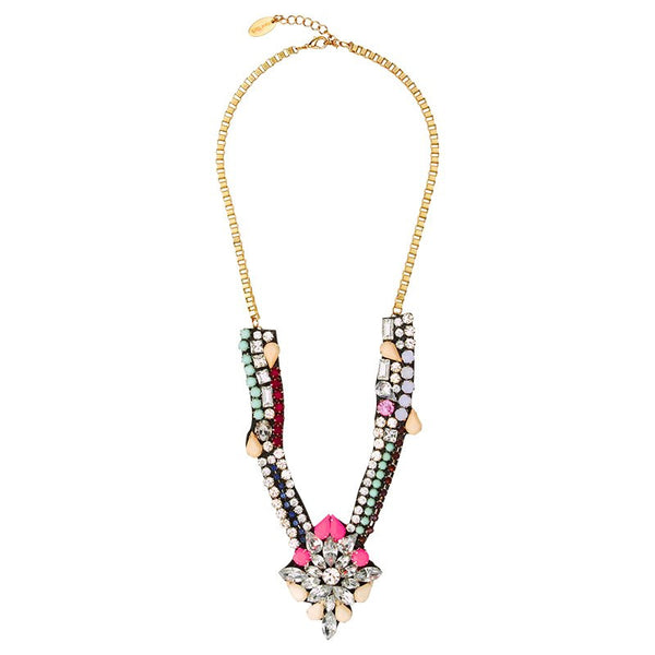 Cara Accessories Crystal Deco Necklace in Coral and Beige