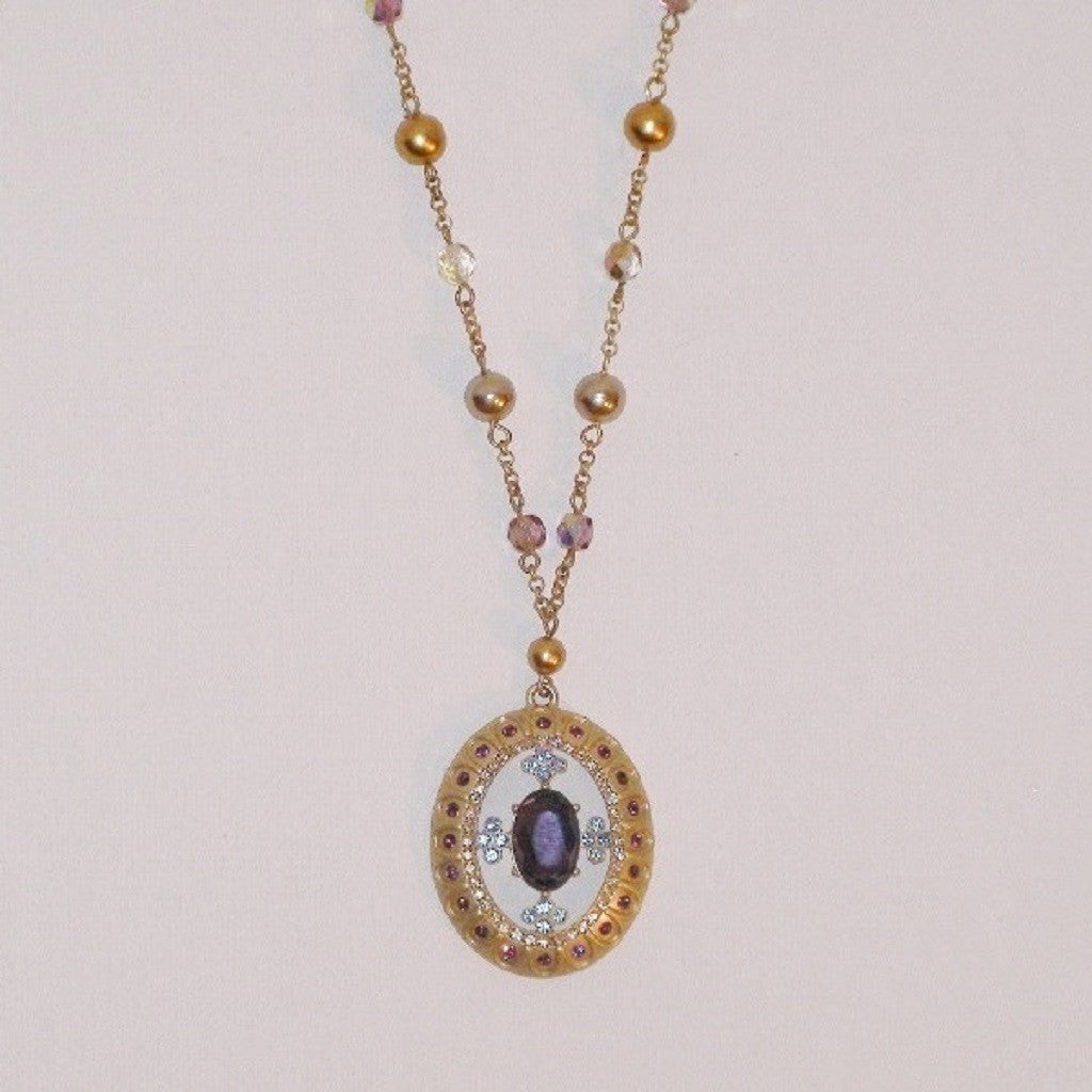 Carolee Oval Pendant Plum Pudding Necklace Closeup