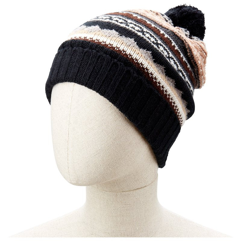 ECHO  Northern Fairsle Cuffed Pom Pom Beanie on Mannequin