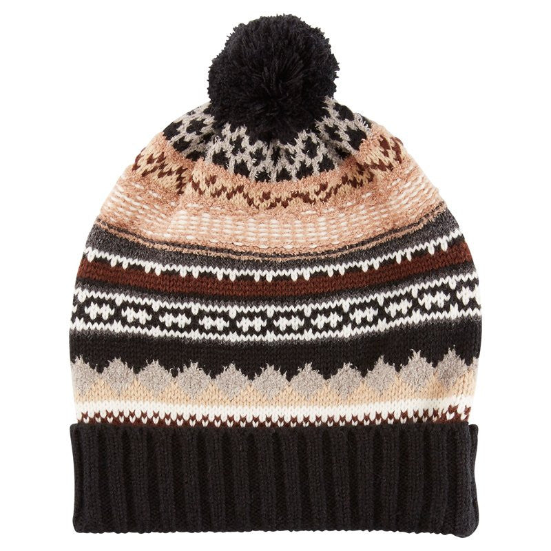 ECHO  Northern Fairsle Cuffed Pom Pom Beanie