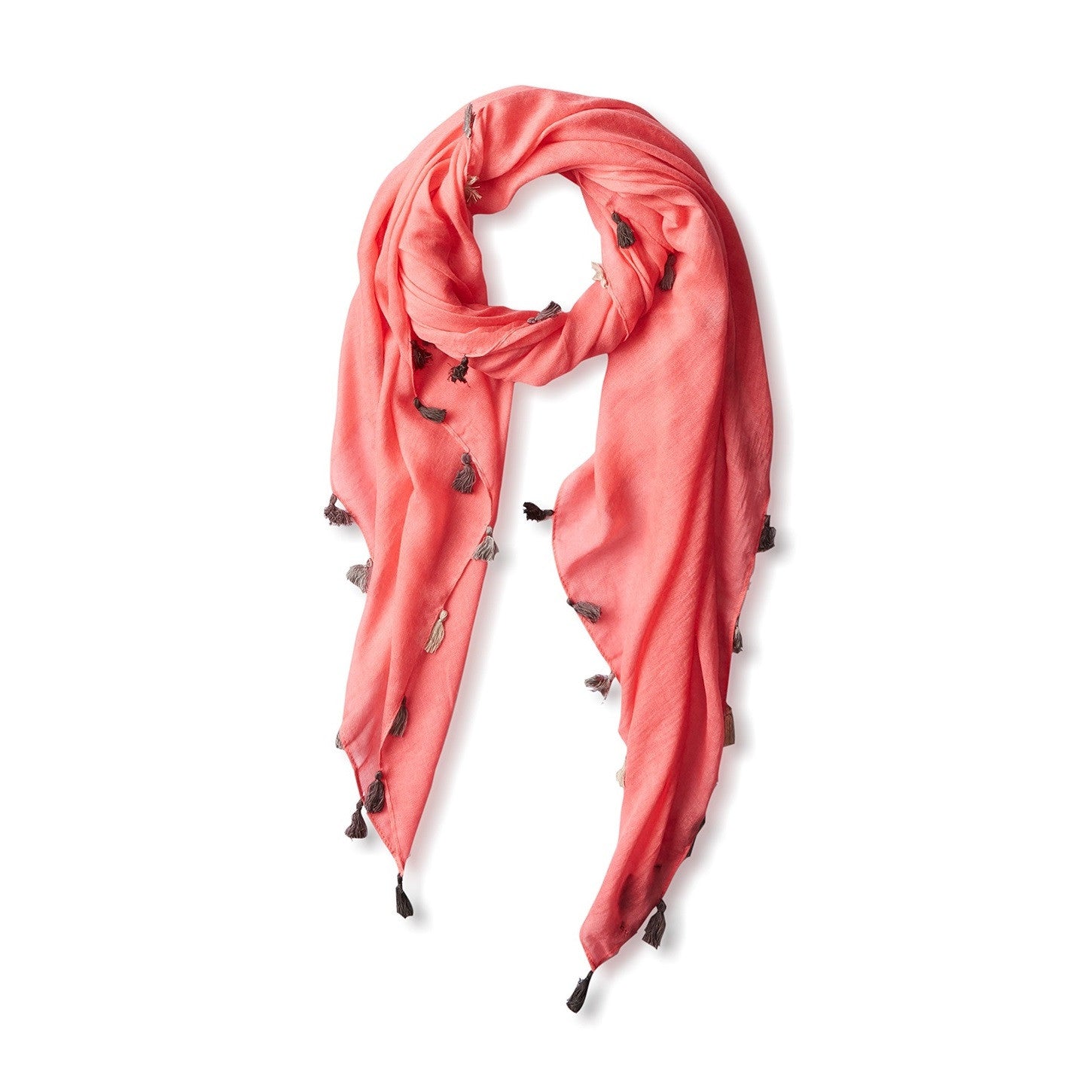 Elie Tahari Pink Ombre Tassel Scarf Adorned By Grey And Cream Tassels