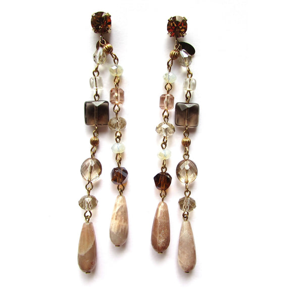 Furla Semi Precious Stones Long Earrings featuring quartz and natural stones. Post back earrings. 