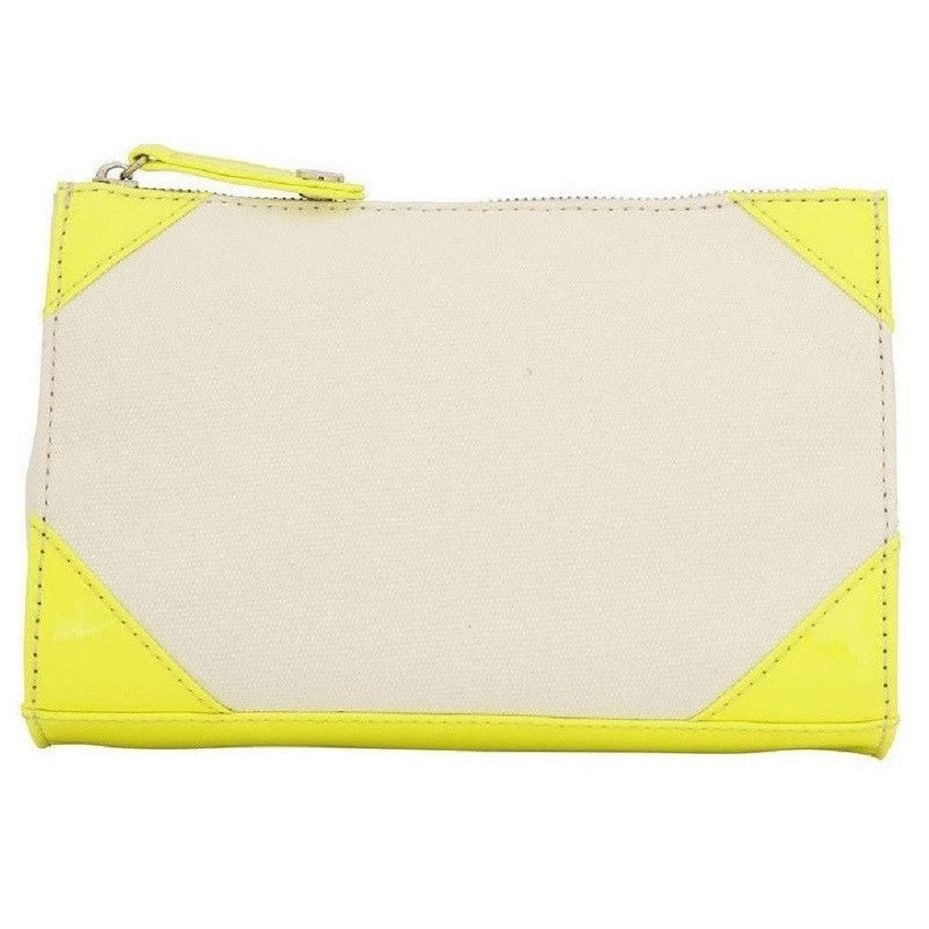 Izak Zenou Neon Yellow Canvas Cosmetic Bag Back View