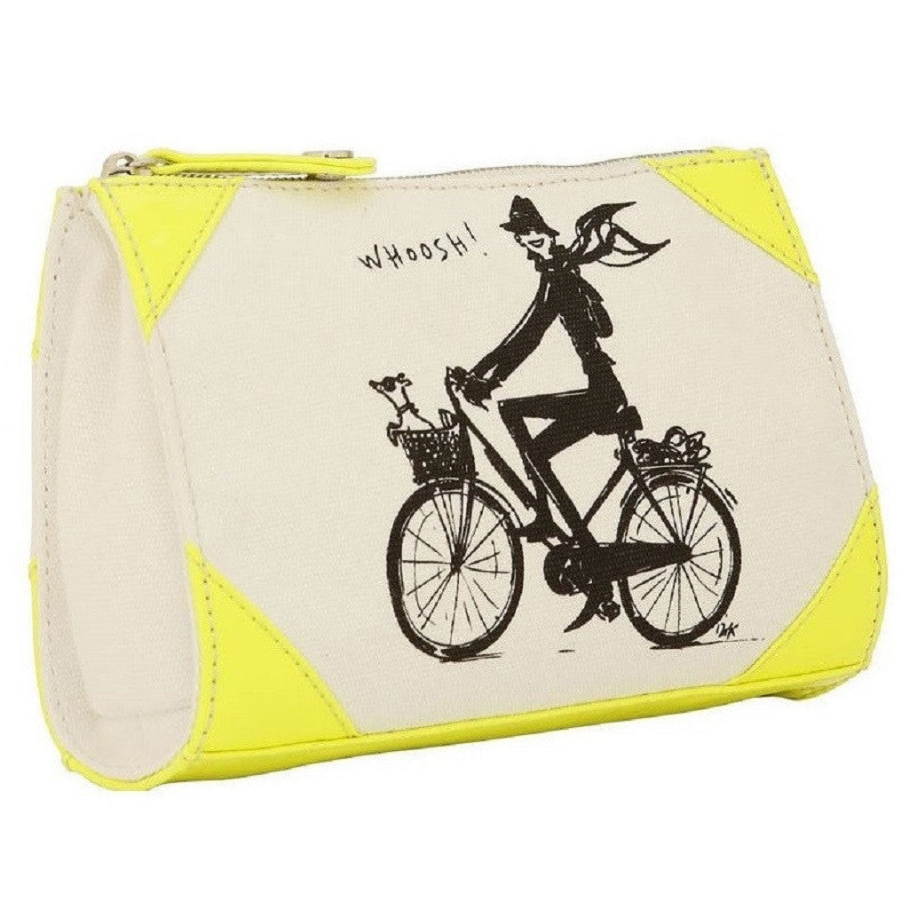 Izak Zenou Neon Yellow Canvas Cosmetic Bag Side View