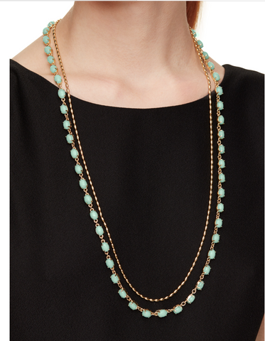Kate Spade Mint Seastone layered necklac in a 12K gold plated chain and semiprecious stones.