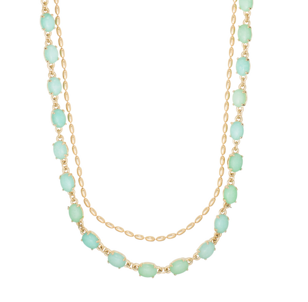 Kate Spade Mint Seastone layered necklac in a 12K gold plated chain and semiprecious stones.