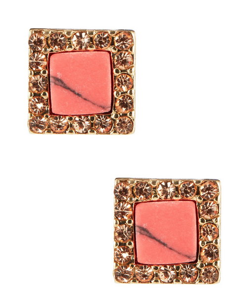 Kensie Coral Square Pave Earring