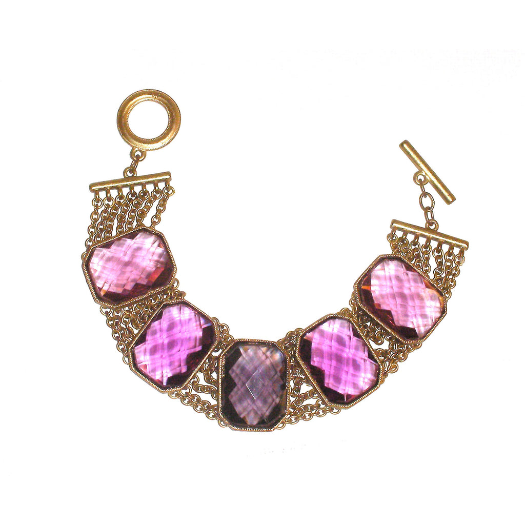 Lauren Ralph Lauren Bezel Semi Precious Stone Gold Tone Bracelet