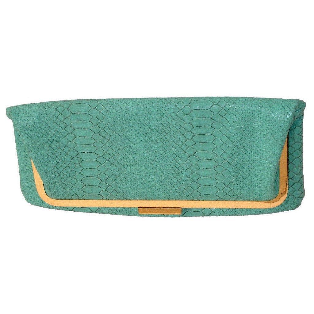 Leila Rowe Mint Gold Faux Aligator Clutch