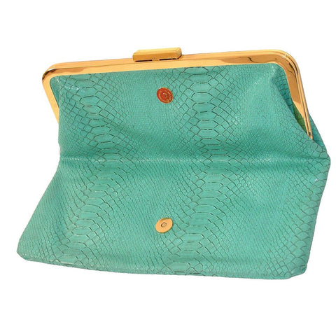 Leila Rowe Mint Gold Faux Aligator Clutch