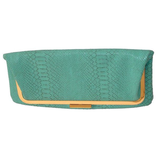 Leila Rowe Mint Gold Faux Aligator Clutch