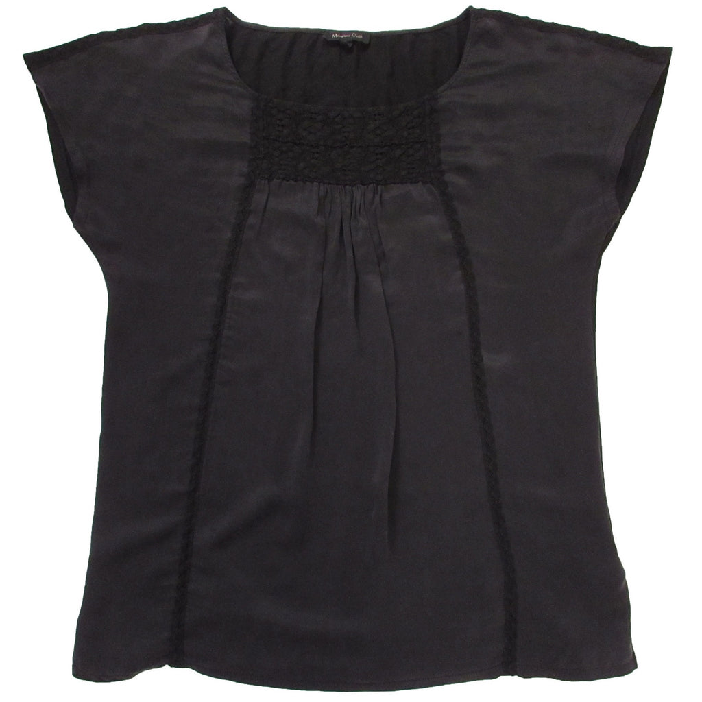 Massimo Dutti Lace Detail Silk Blend Blouse Color Black