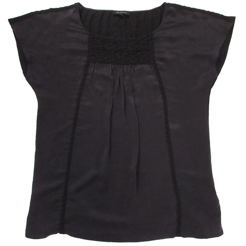 Massimo Dutti Lace Detail Silk Blend Blouse Color Black