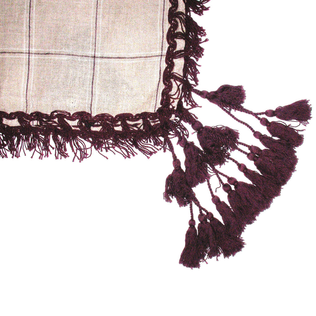 Massimo Dutti Mauve Tassels Checked Scarf Closeup of Tassels