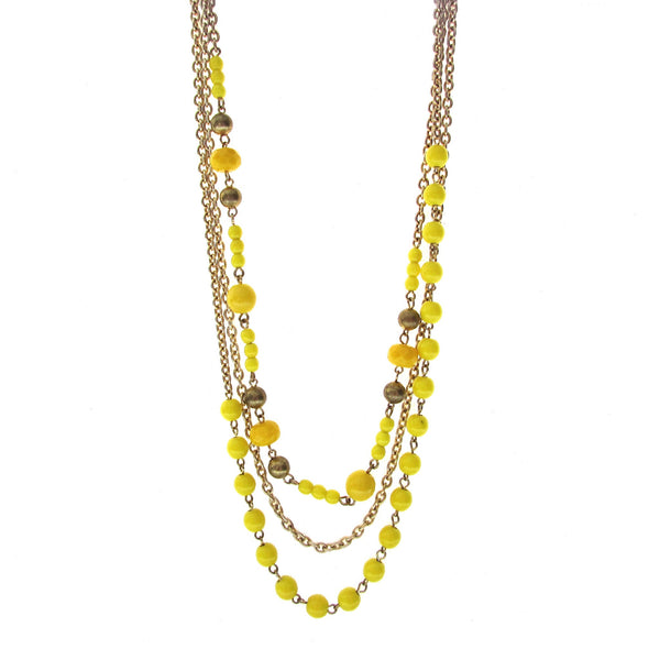 Massimo Dutti Multi Layered Yellow Bead Necklace features beautiful layers of yellow beads and gold chain with gold bead accents