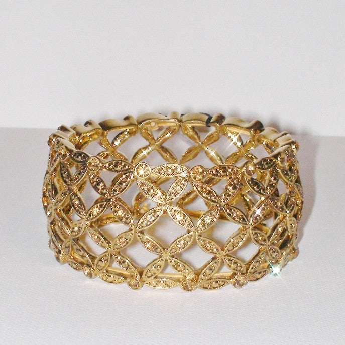 Monet Gold Plated Basket Weave Broad Stretch Bracelet Front Look