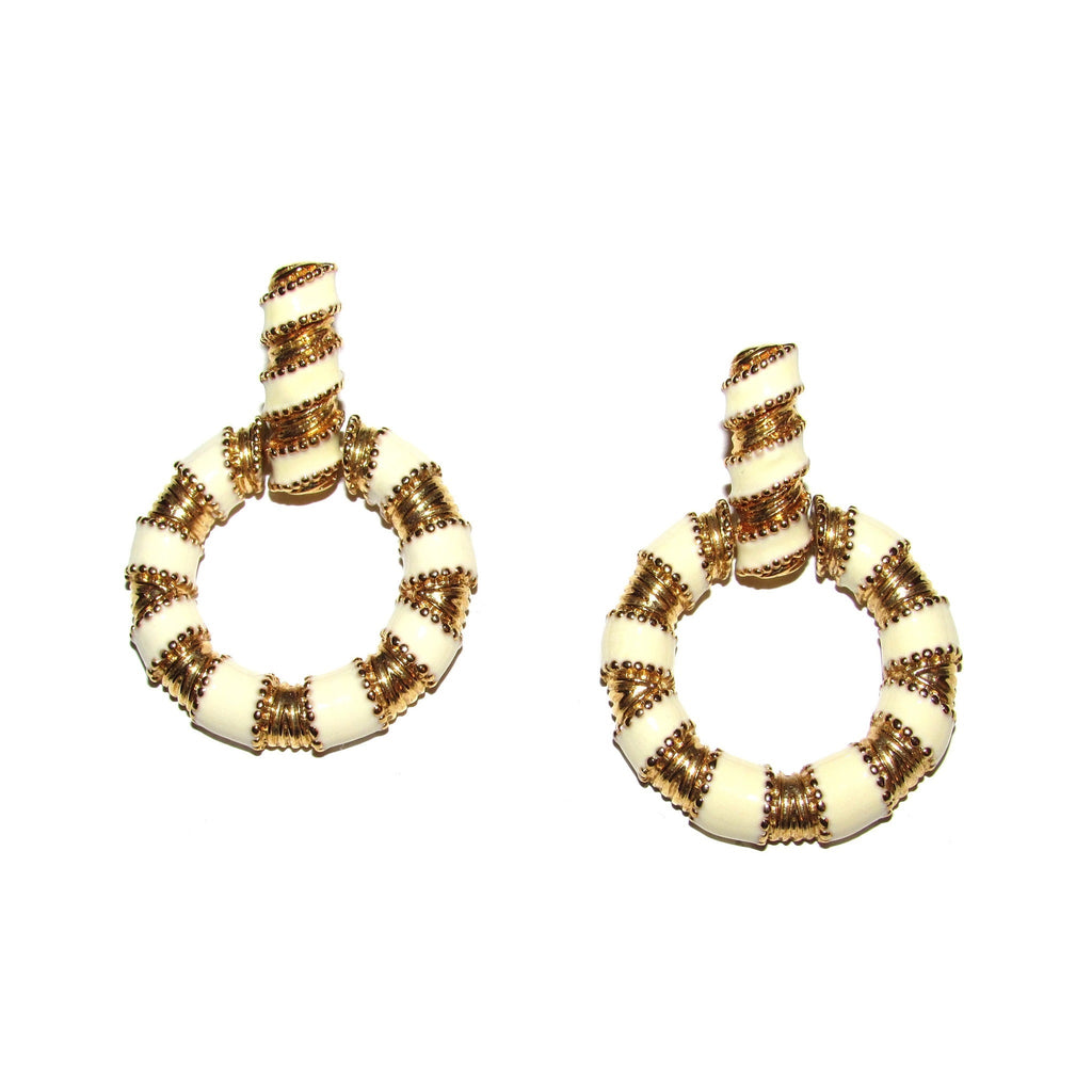 Monet Gold White Enamel Earrings