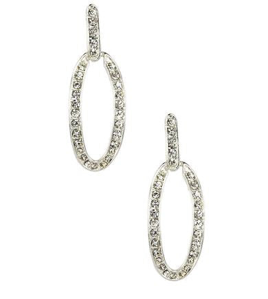 Monet Silver Pave Link Drop Earrings Closeup
