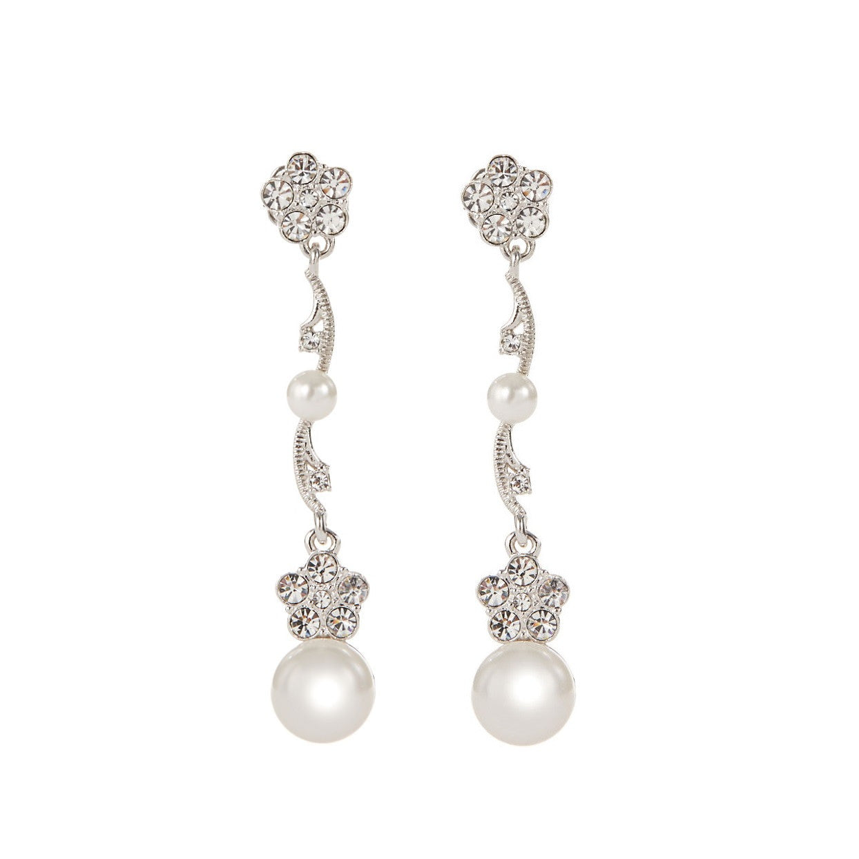 NADRI Crystal Flower Pearl Drop Earrings