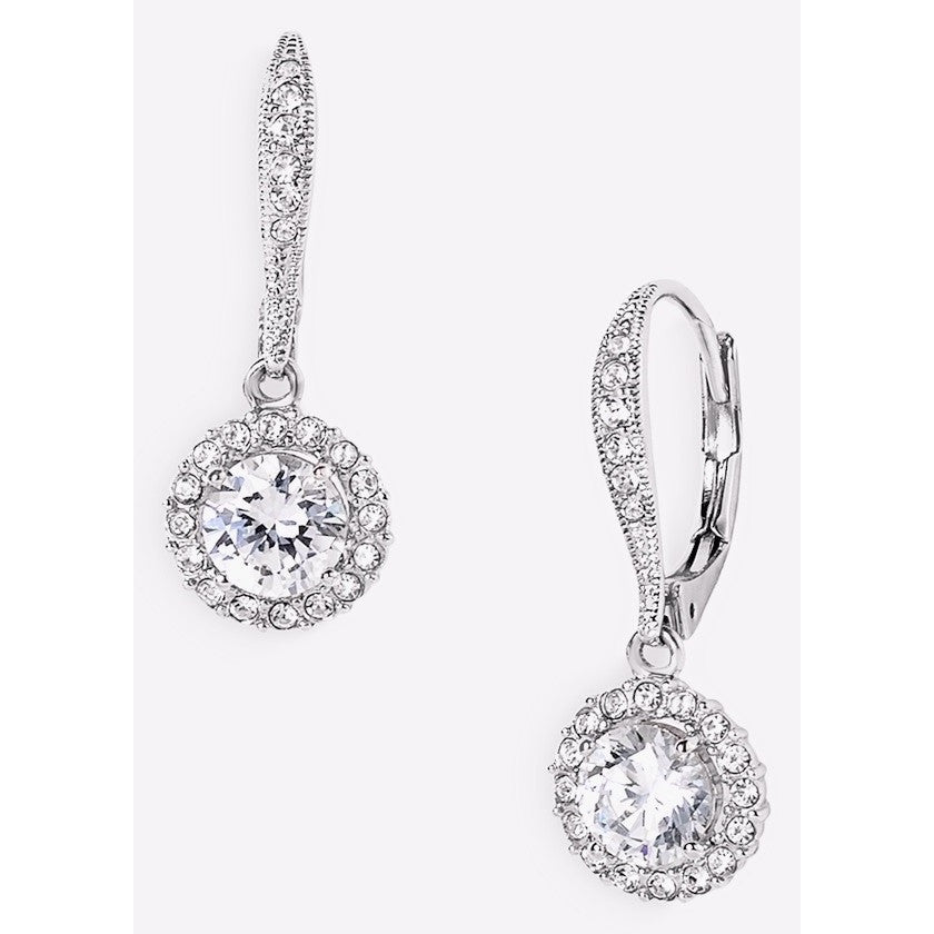 Nadri Round Cubic Zirconia Rhodium Plated Lever Back Earring
