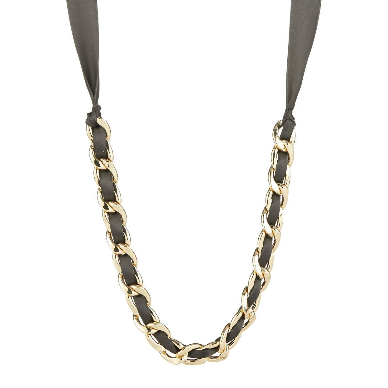 R.J. Graziano Black Ribbon and Gold Curb Chain Necklace