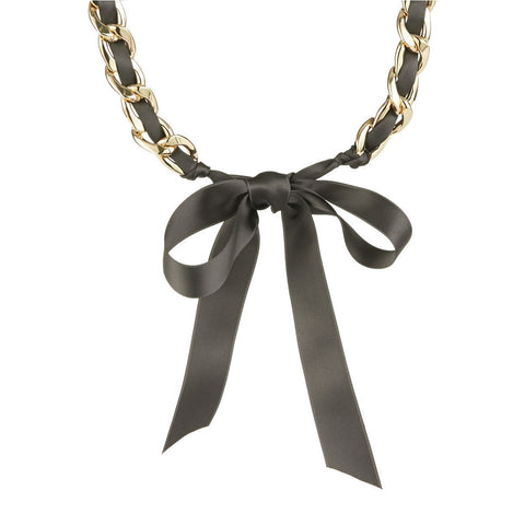 R.J. Graziano Black Ribbon and Gold Curb Chain Necklace