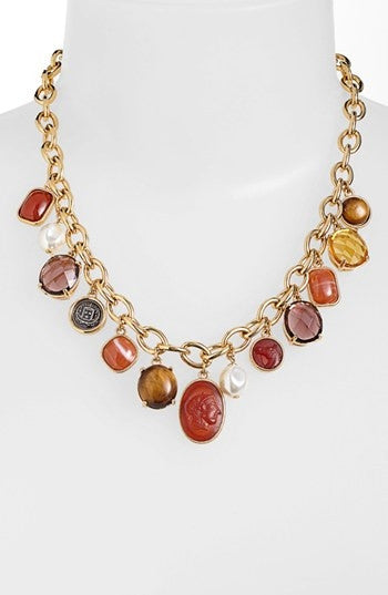 Lauren Ralph Lauren Gold-Tone Multi-Stone Frontal Necklace Neck View