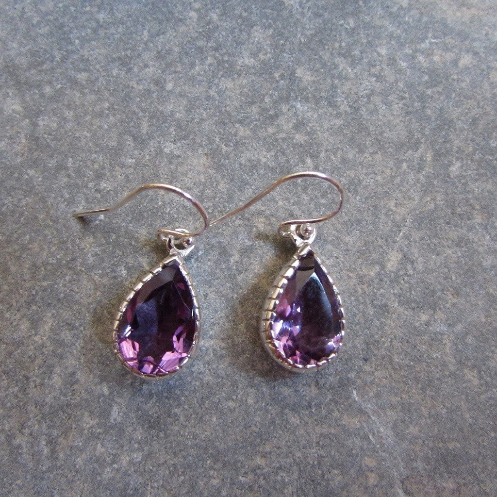 Sterling Silver Amethyst Drop Scalloped Earrings