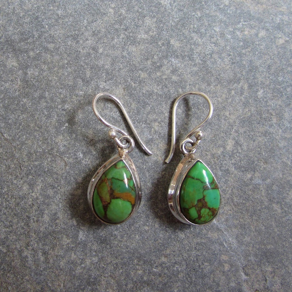 Sterling Silver Green Copper Turquoise Drop Earrings