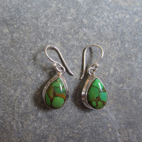 Sterling Silver Green Copper Turquoise Drop Earrings