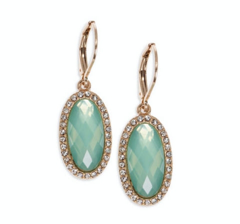 LONNA & LILLY Green Stone Pave Earrings