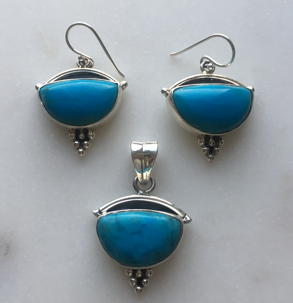Sterling Silver and Turquoise Stone Pendant Set 