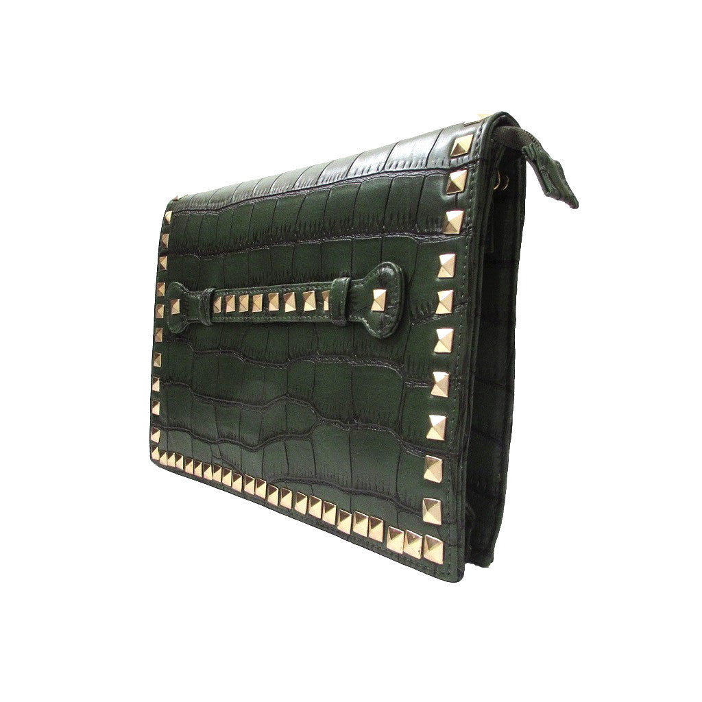 Sergio Feretti Pyramid Studded Leather Flap Clutch Side View