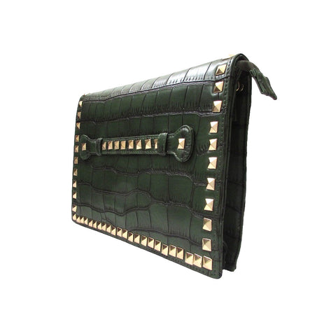 Sergio Feretti Pyramid Studded Leather Flap Clutch