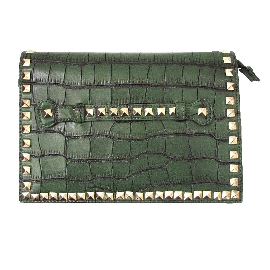 Sergio Feretti Pyramid Studded Leather Flap Clutch