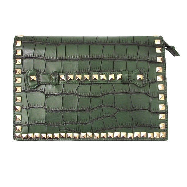 Sergio Feretti Pyramid Studded Leather Flap Clutch