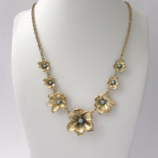 Stephen & Co Gold Tone Floral Blue Stone Necklace