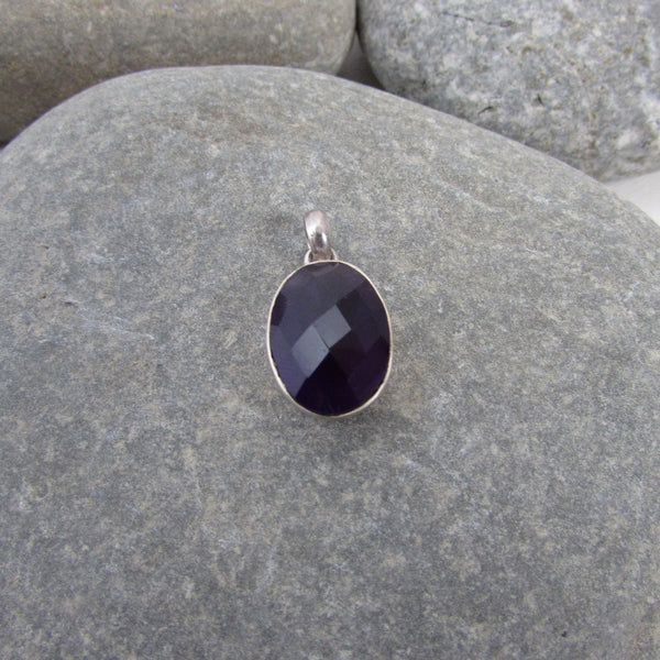 Sterling Silver Amethyst Oval Faceted Pendant  features a generous size dome shape, faceted amethyst gemstone
