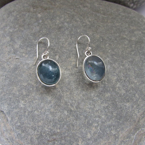 Sterling Silver Labradorite Earrings feature Labradorite cabachons set in Sterling Silver